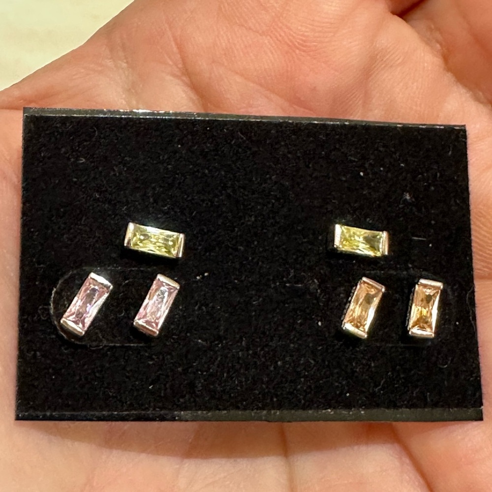 Tocara Sterling Silver & DiAmi Stud Earring Set in Peridot, Champagne, & Pink.